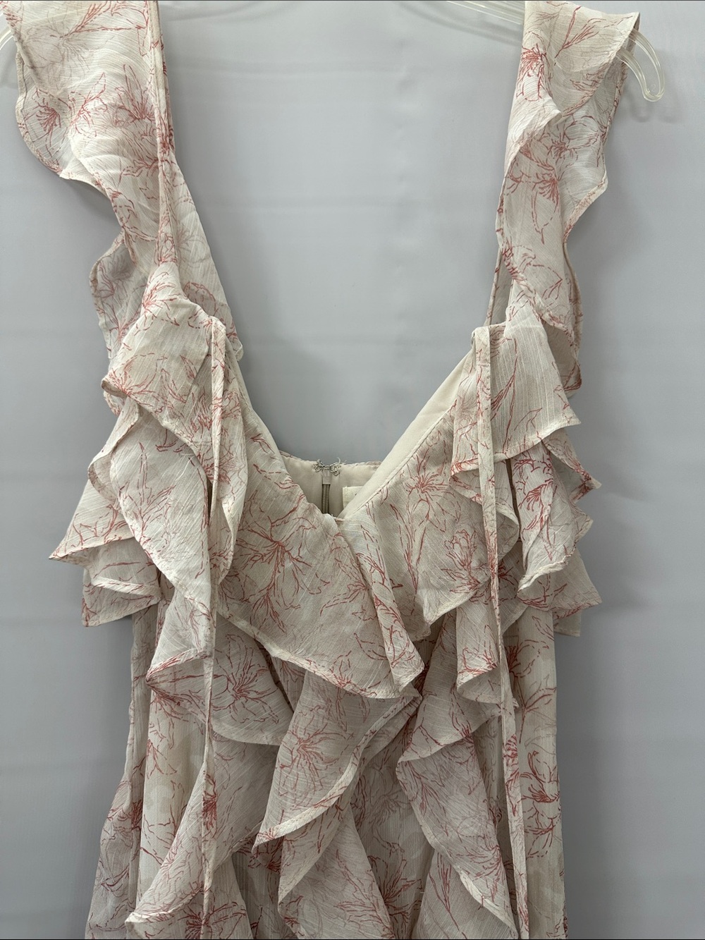 NWT Storia Maxi Dress Floral Ruffle Pink Cream-Beige Women’s Size Medium - Picture 3 of 9